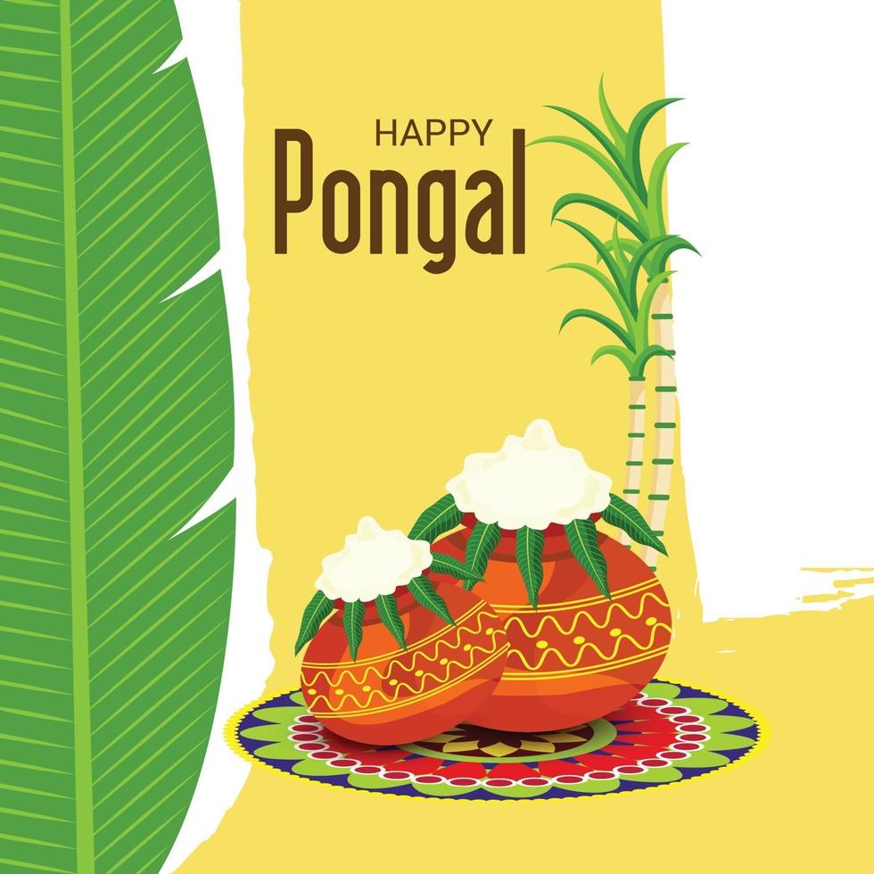 Ilustración vectorial de un fondo para el festival de la cosecha de la fiesta de pongal feliz de Tamil Nadu, India del Sur vector