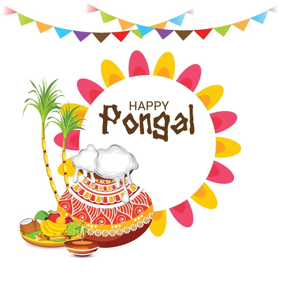 Vector illustration of a Background for Happy Pongal Holiday Harvest Festival of Tamil Nadu South India.