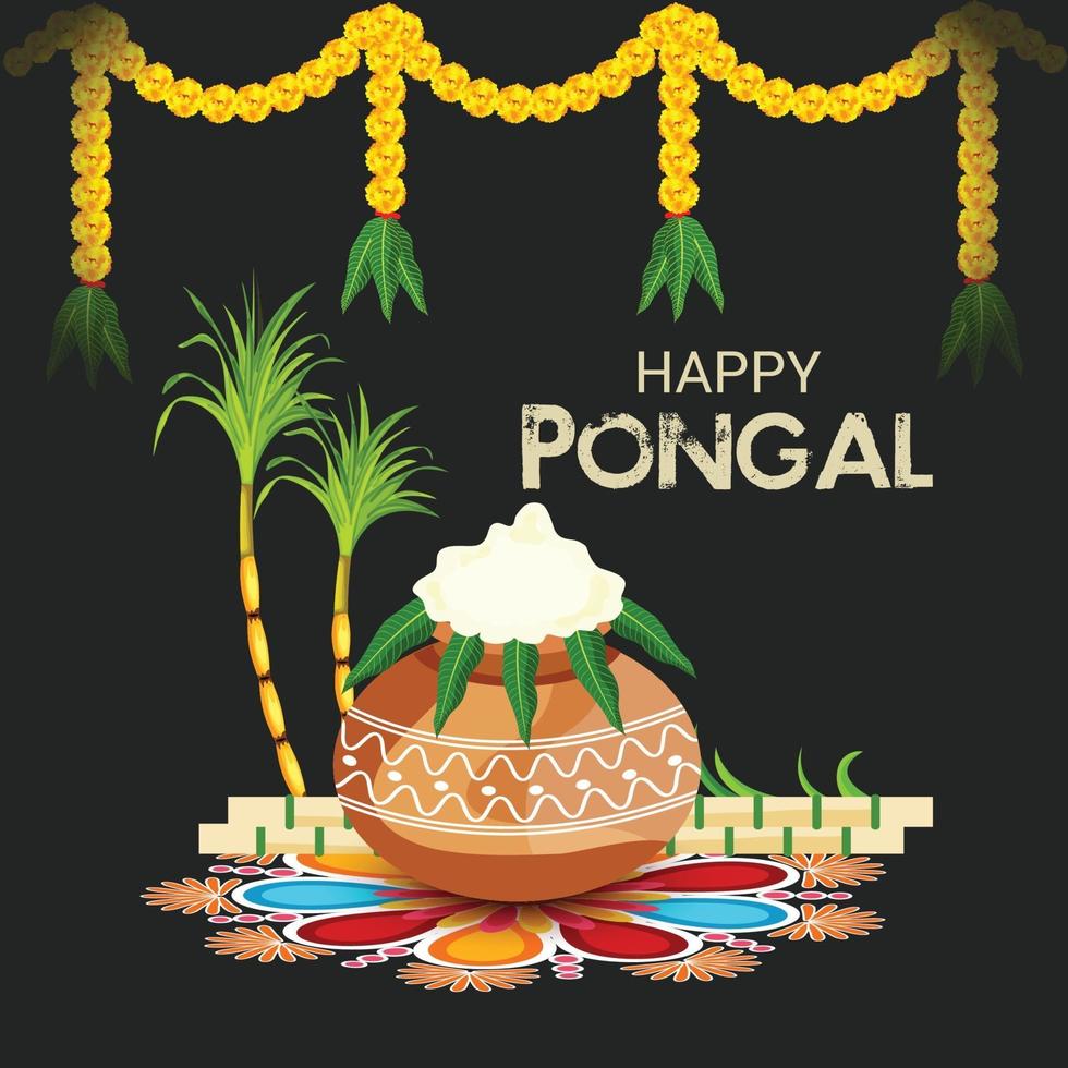 Ilustración vectorial de un fondo para el festival de la cosecha de la fiesta de pongal feliz de Tamil Nadu, India del Sur vector