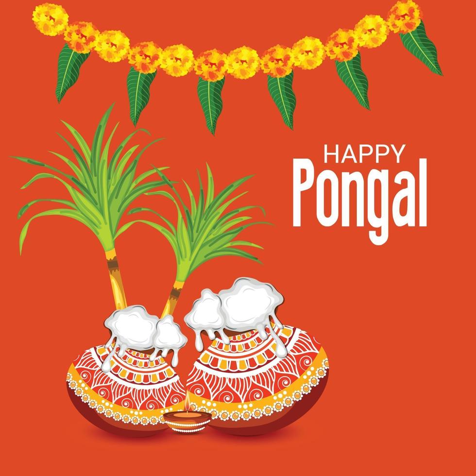 Ilustración vectorial de un fondo para el festival de la cosecha de la fiesta de pongal feliz de Tamil Nadu, India del Sur vector