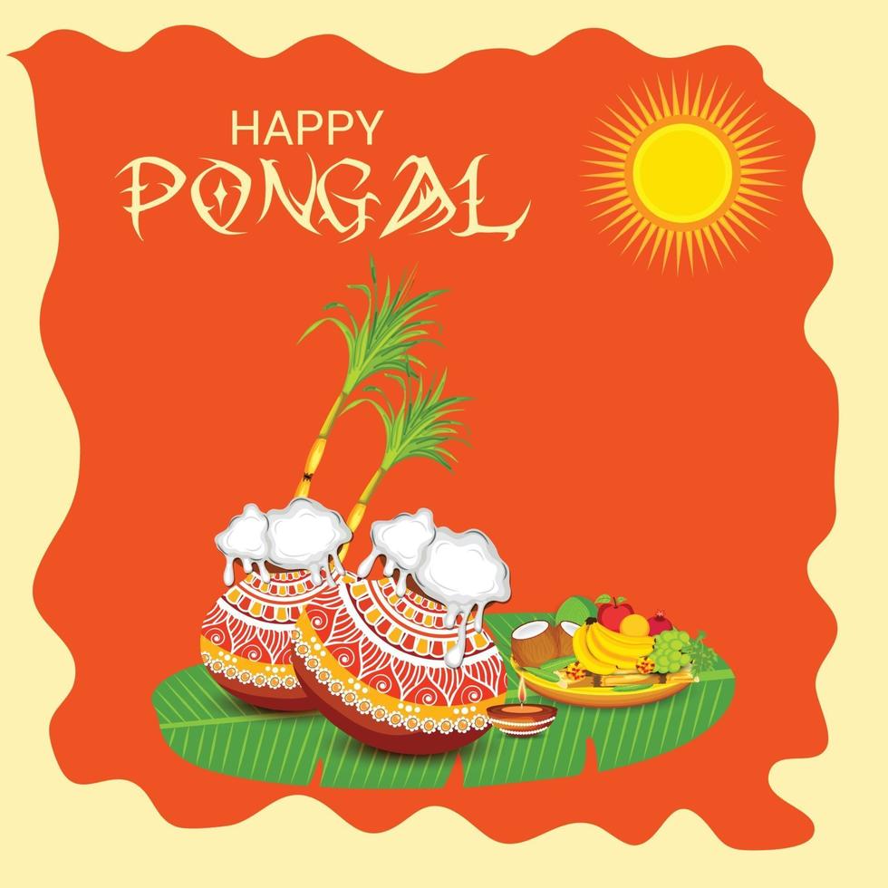 Ilustración vectorial de un fondo para el festival de la cosecha de la fiesta de pongal feliz de Tamil Nadu, India del Sur vector