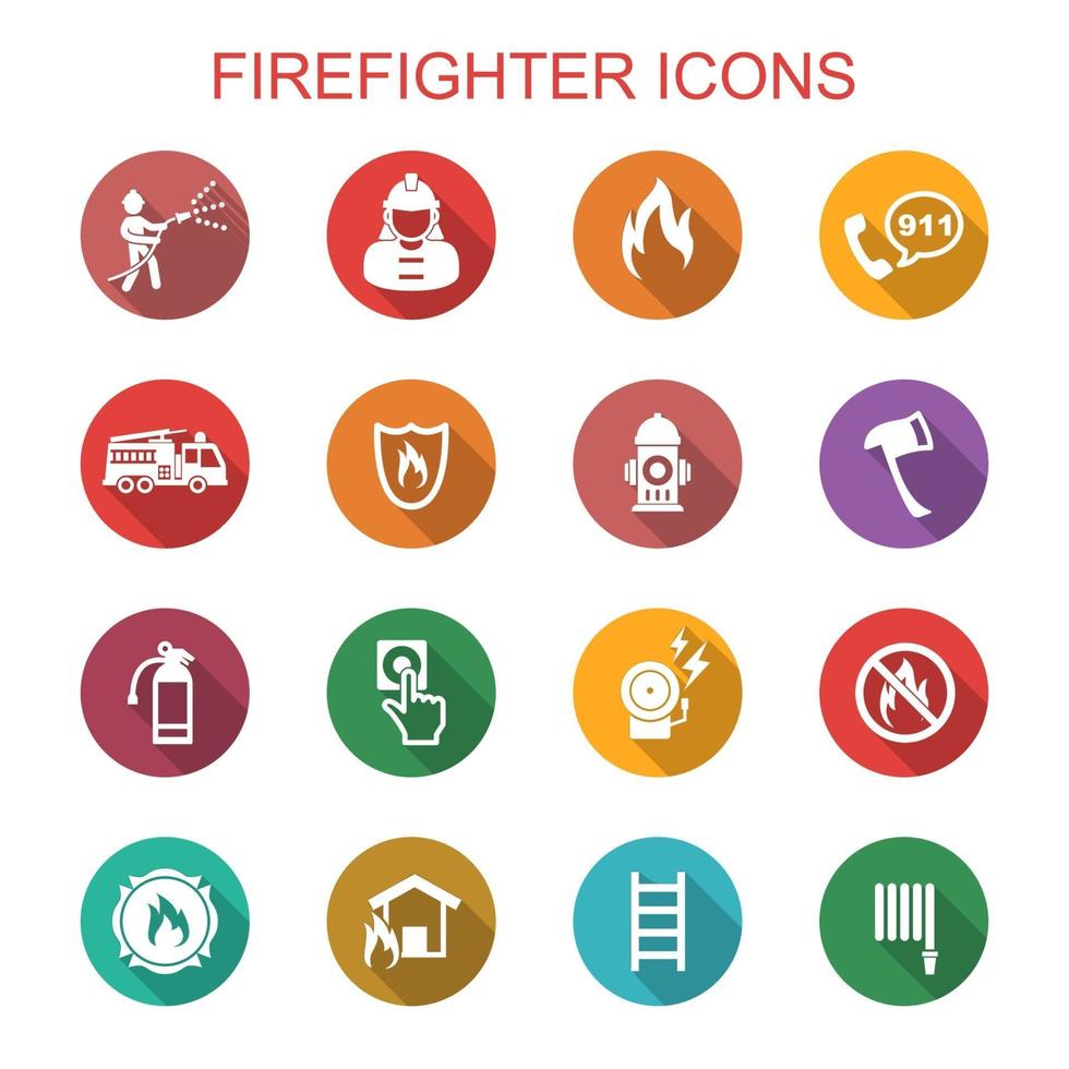 firefighter long shadow icons vector