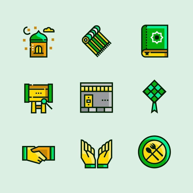 objetos de icono minimalista de Ramadán vector