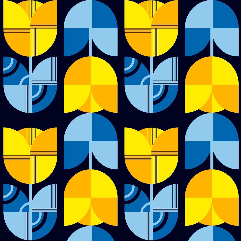 Abstract seamless pattern. Yellow-blue flowers tulips. Vector. Flower pattern vector