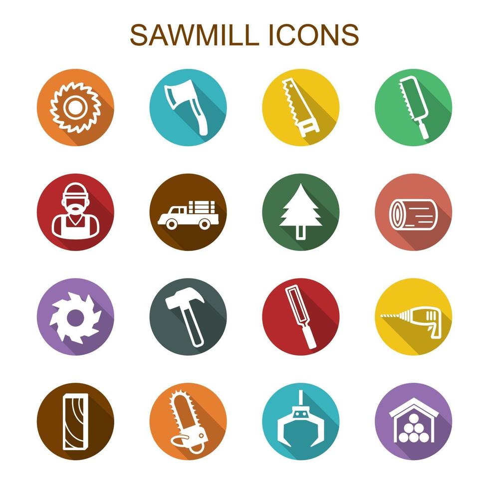 sawmill long shadow icons vector