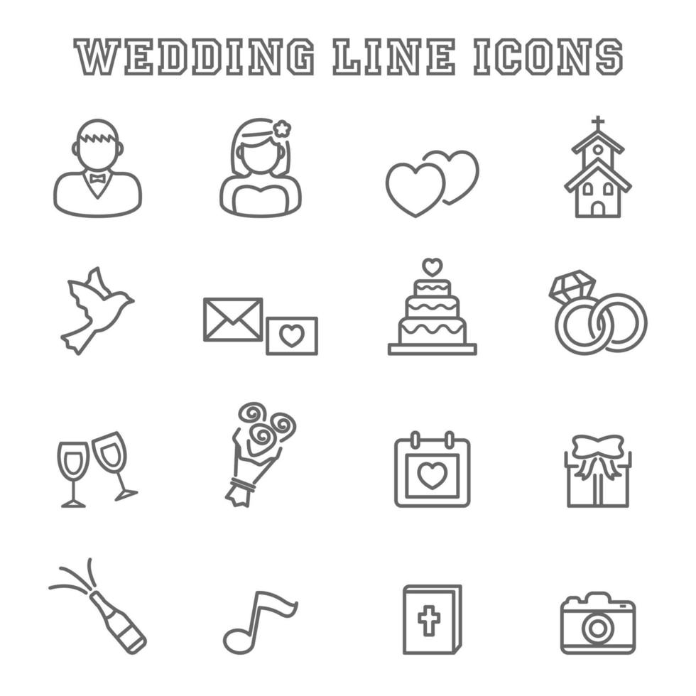 iconos de línea de boda vector