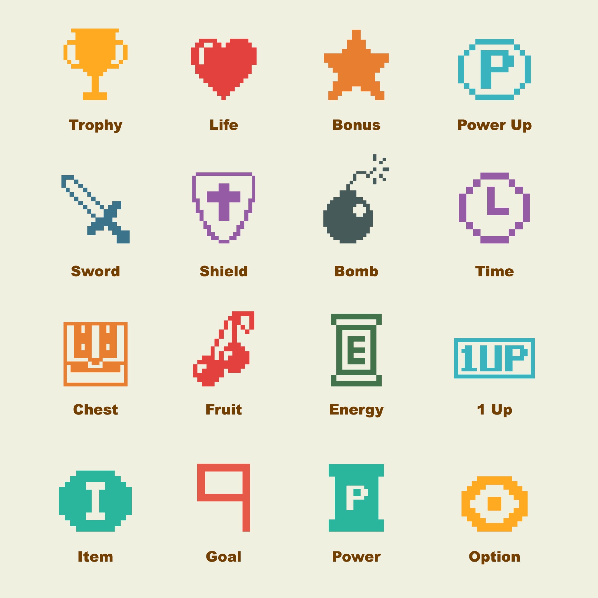 8 bit game elements 2180949 Vector Art at Vecteezy