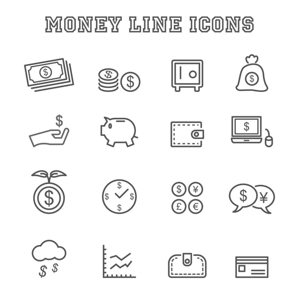 iconos de vector de línea de dinero