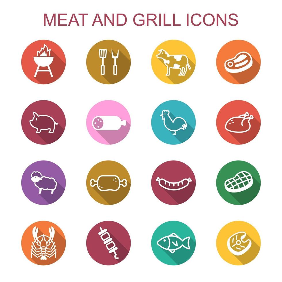 meat and grill long shadow icons vector