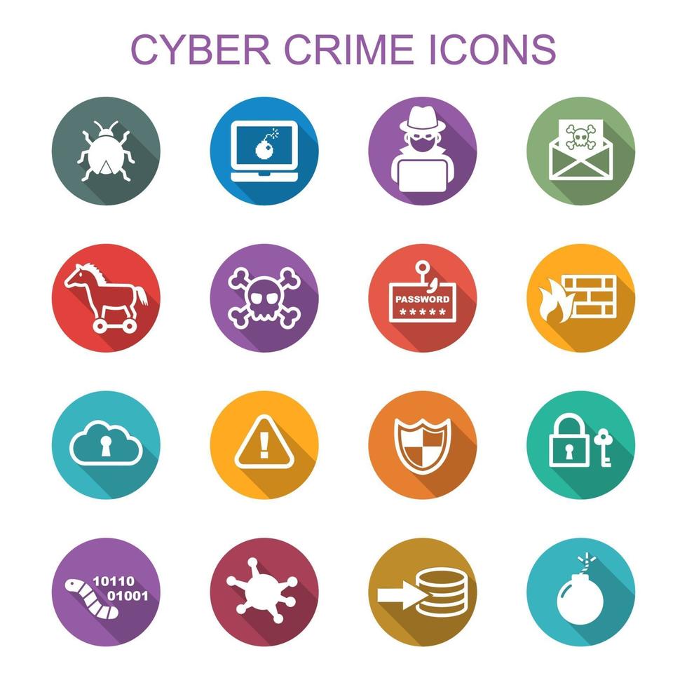 iconos de larga sombra de delitos cibernéticos vector