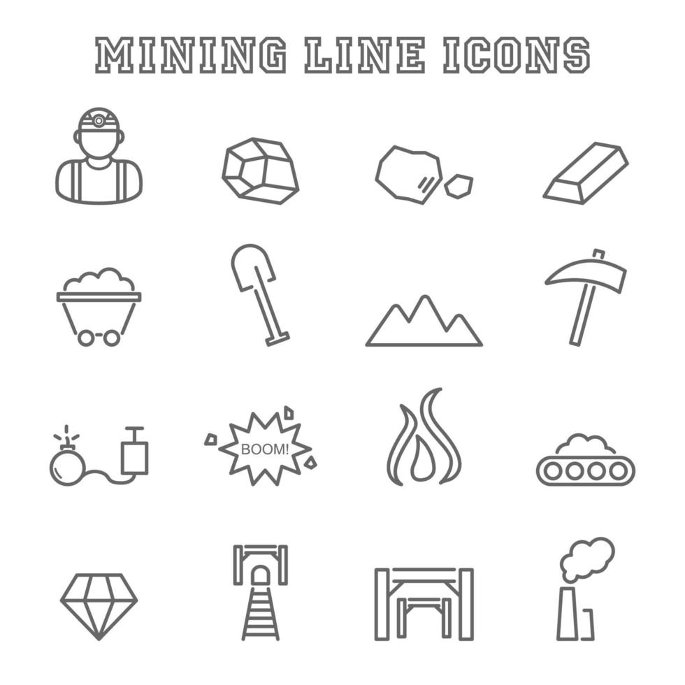 iconos de línea minera vector