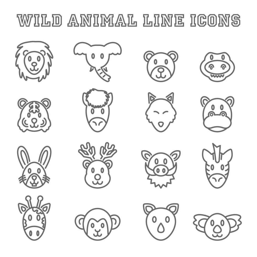 wild animal line icons vector