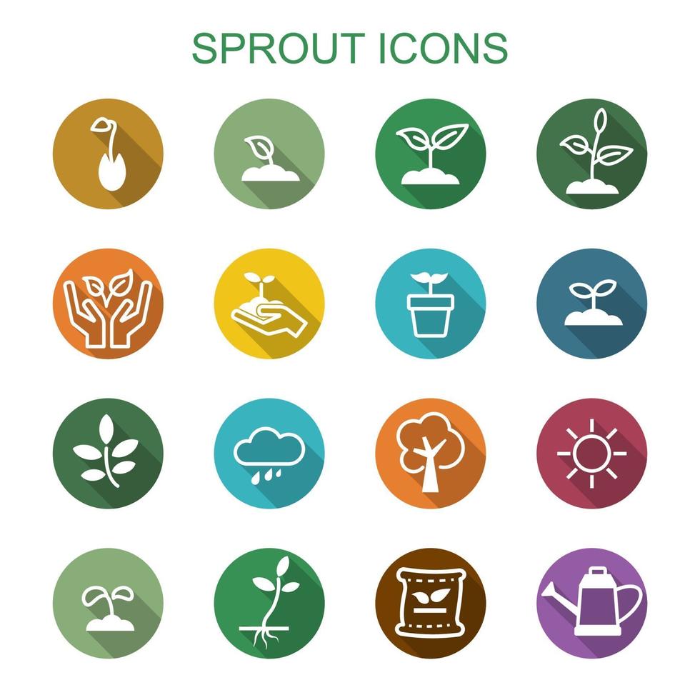 sprout long shadow icons vector