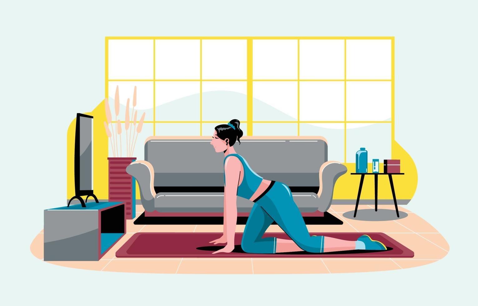 Fitness Workout Watching Video Online at Home vector