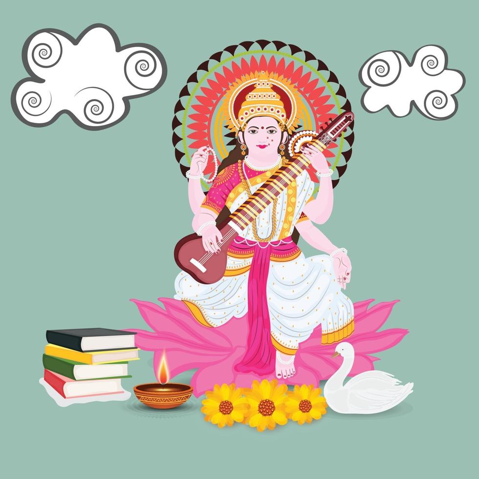 Vector illustration of a Background for  Goddess Saraswati for Vasant Panchami Puja.