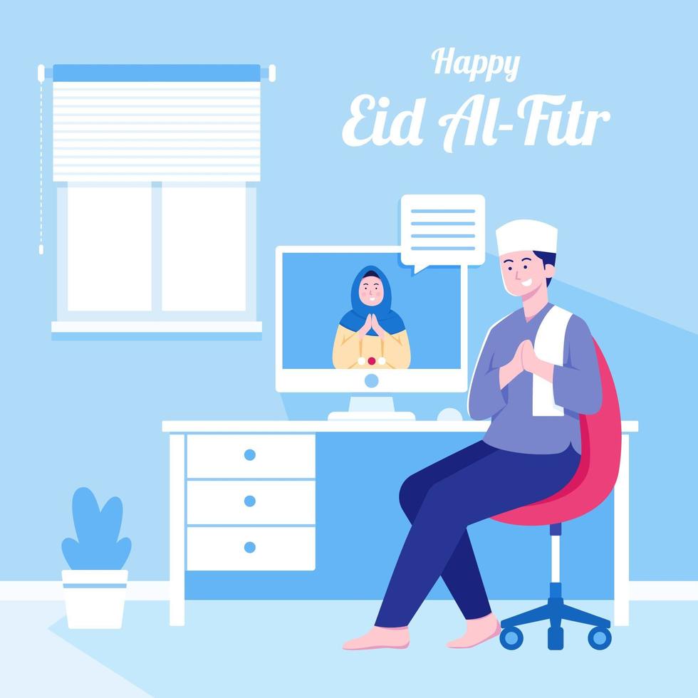 Celebración de eid en situación de pandemia mediante videollamada vector