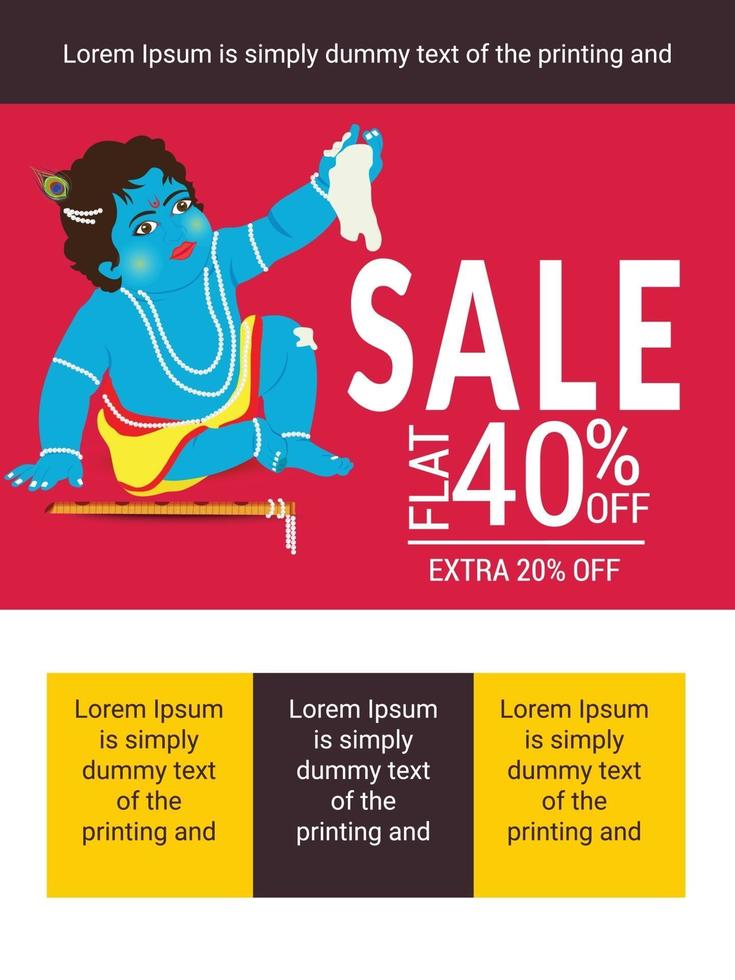 Ilustración vectorial de un fondo o folleto para el festival indio de celebración feliz janmashtami. vector