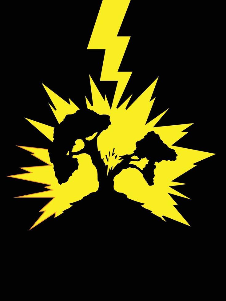 Thunder Lightning Strike Tree Silhouette Illustration Vector