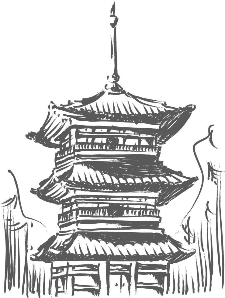 Sketch Doodle Kiyomizu Temple Landmark Japan Destination Outline vector