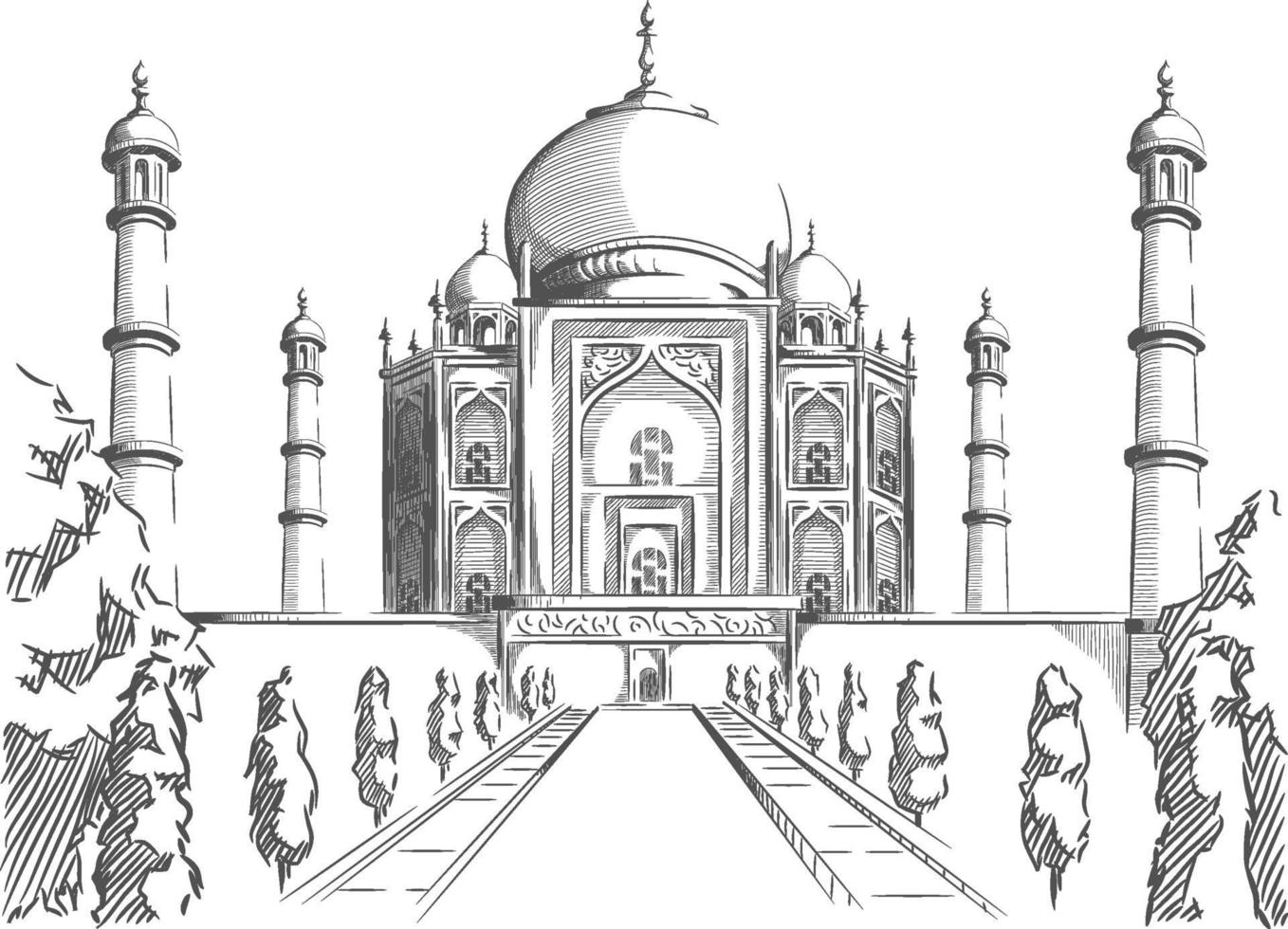 Sketch Doodle Taj Mahal Landmark India Destination Outline Vector