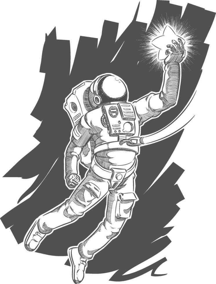 Astronaut Sketch Spaceman Doodle Cosmonaut Grabbing Star Drawing vector