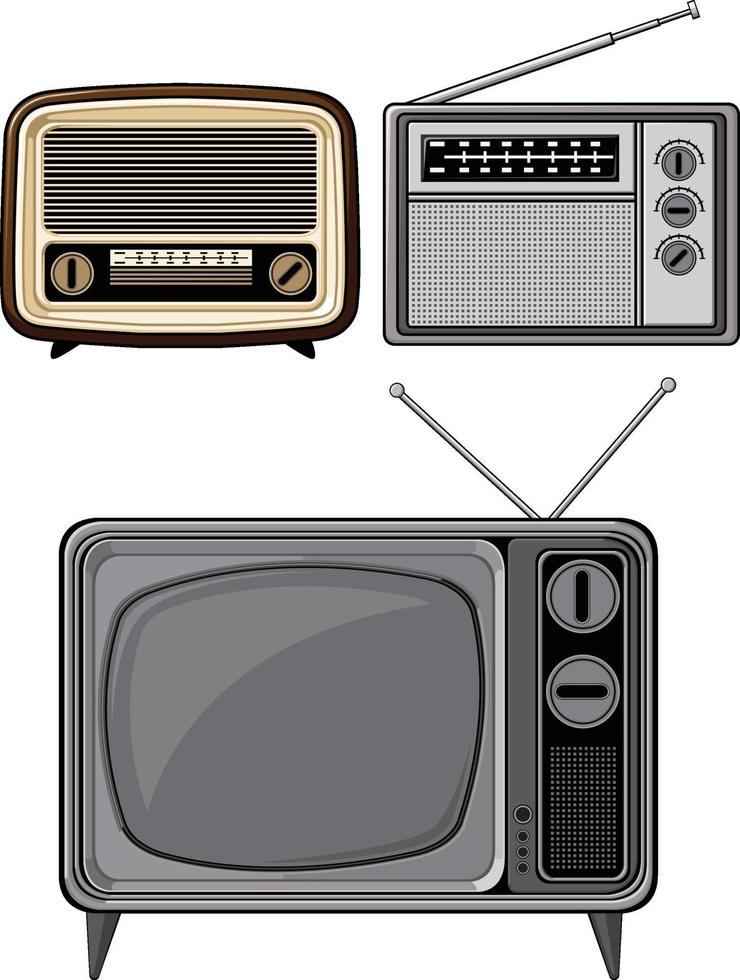 vector aislado de dibujos animados de radio vintage antiguo televisión retro