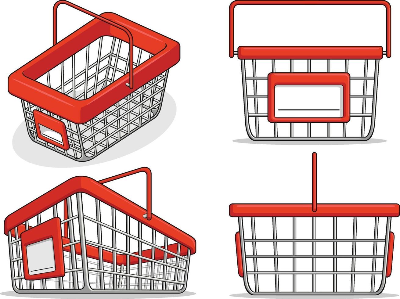 Shopping Basket Supermarket Store Cartoon Isolated Illustration vector