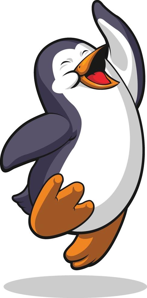 Happy Penguin Jumping Excitement Cartoon Vector Illustration Drawing