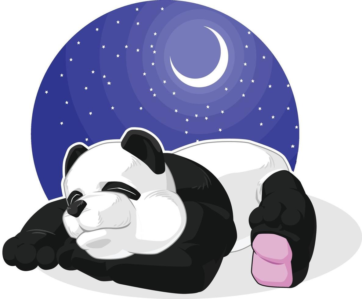 Giant Panda Sleeping Resting Night Cartoon Illustration Drawing vector