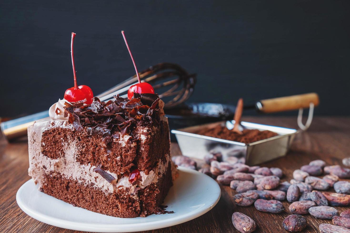 Chocolate cake on a table photo