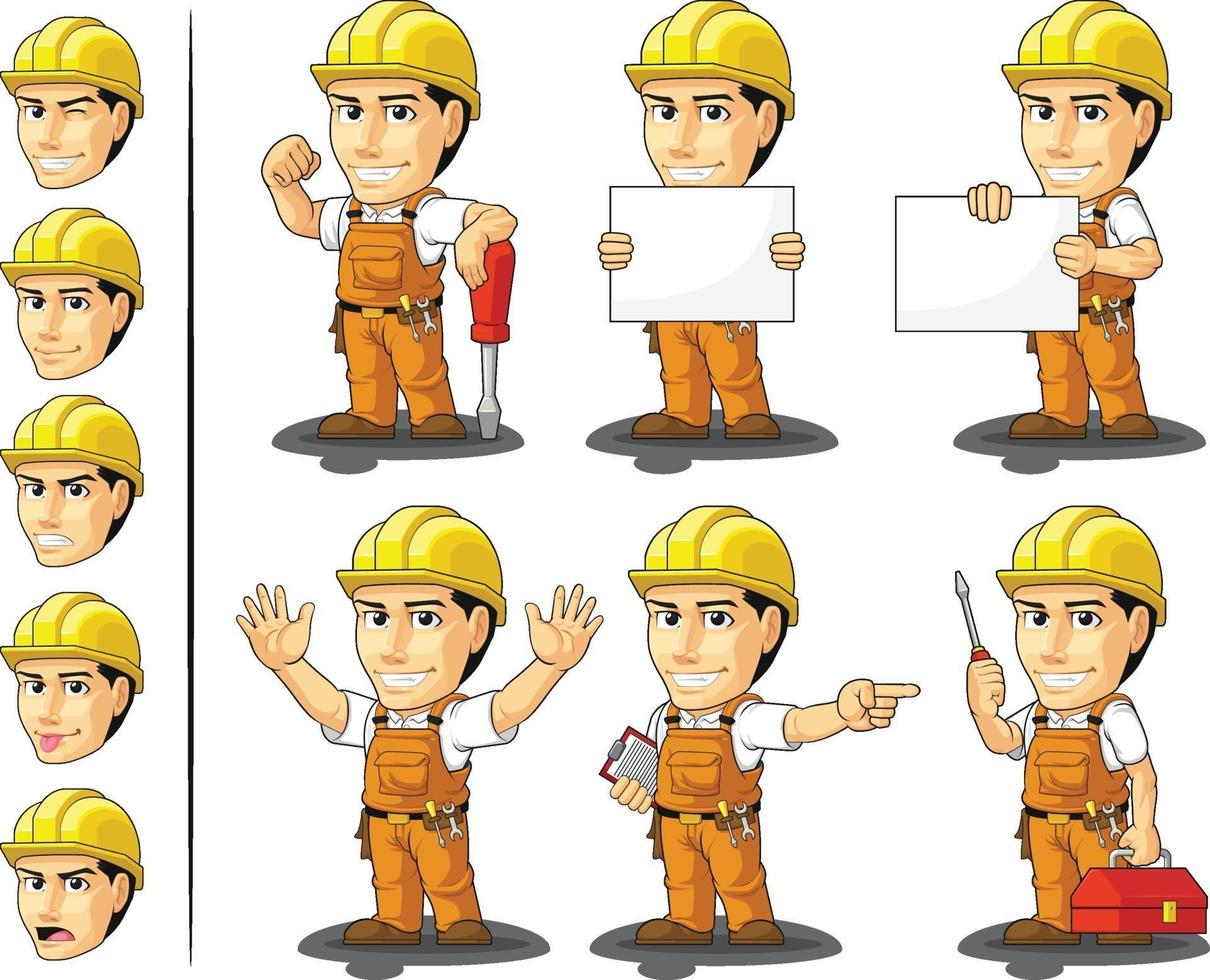 trabajador de la construcción industrial manitas mascota personalizable de dibujos animados vector