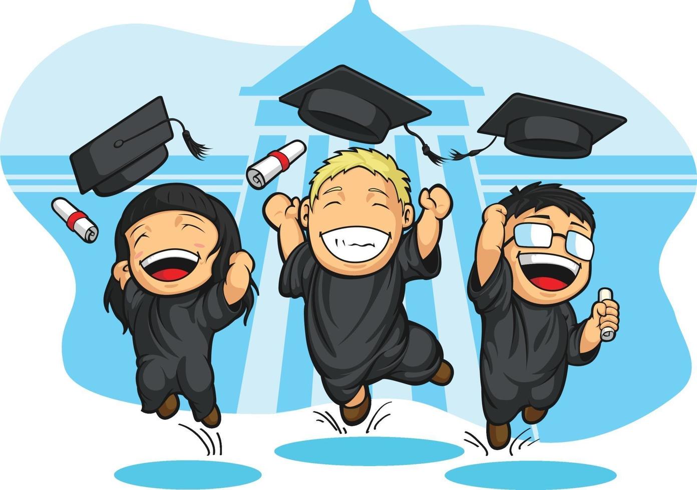 Throwing Graduation Mortarboard Trencher Cap Cartoon School Student vector