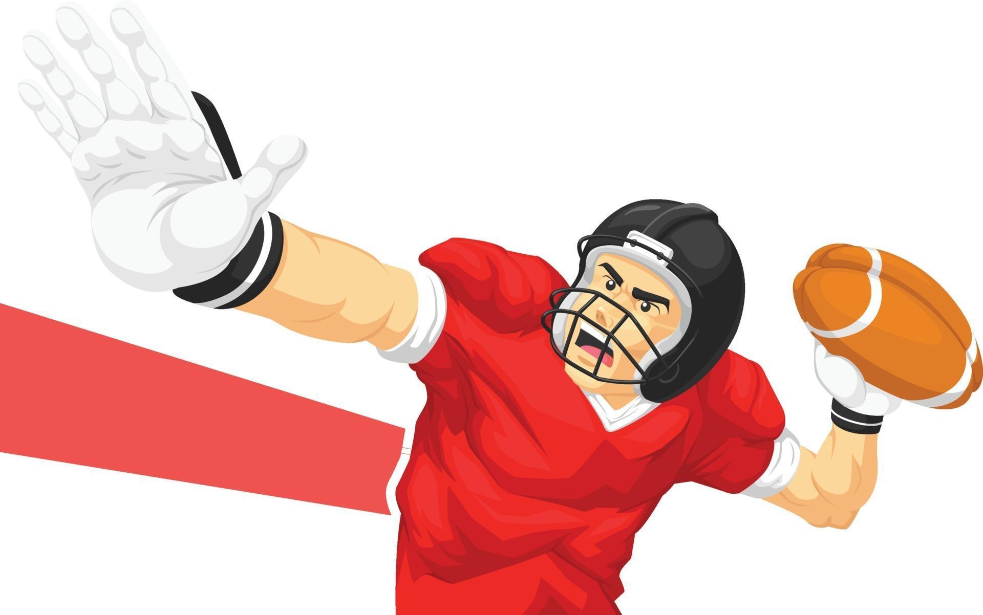 American Football Quarterback Player Throwing Ball Cartoon Drawing Vector 