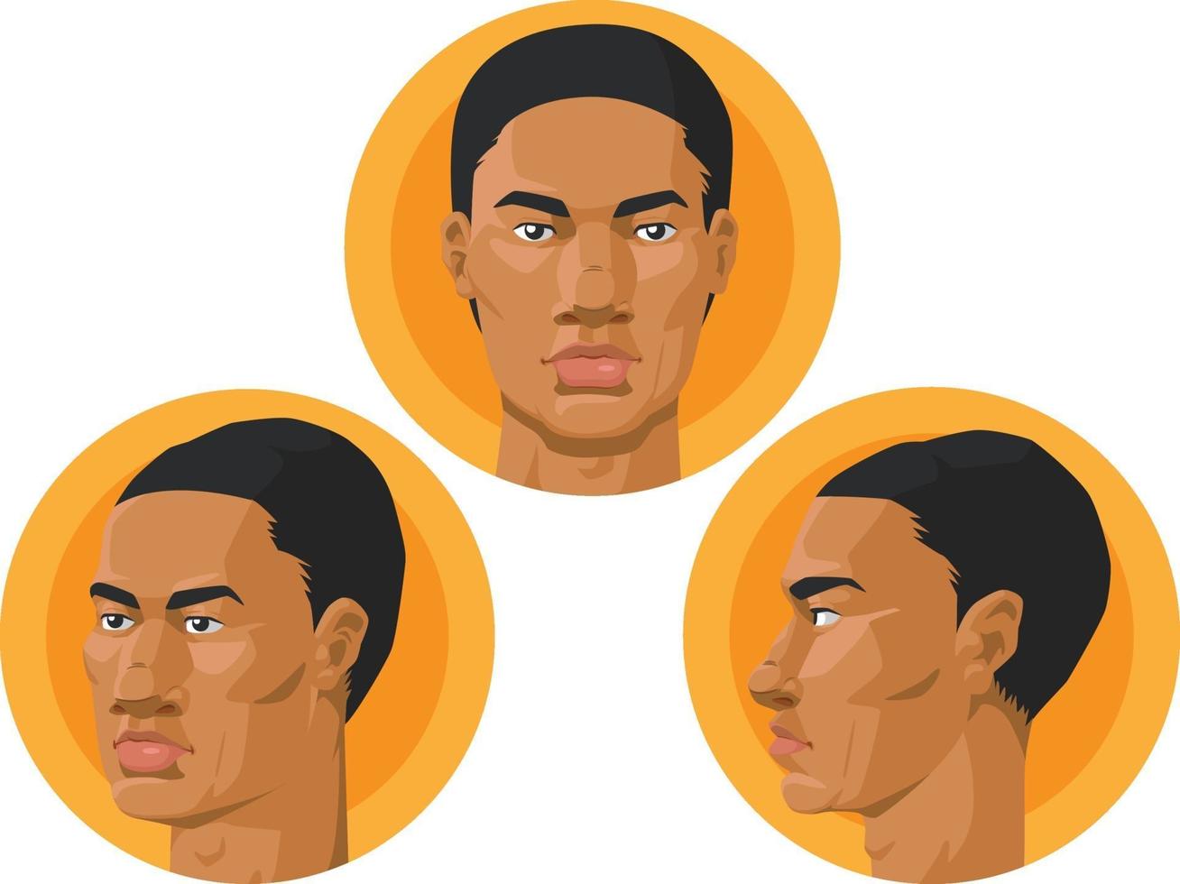 hombre afroamericano, cabeza, frente, perfil, vista, caricatura, vector, dibujo vector