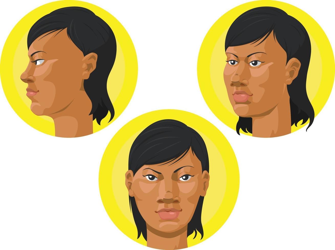 African American Woman Head Front Profile View Cartoon Vector Drawing