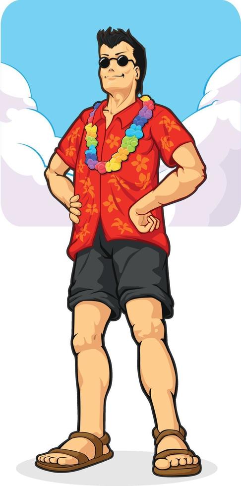 Tropical Island Tourist Hawaii Traveling Vacation Cartoon Drawing vector