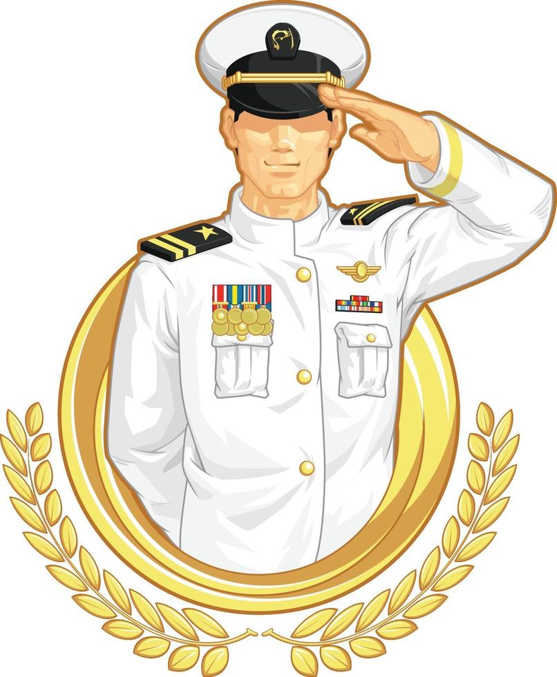 Military Officer Salute Army Air Force Navy General Cartoon Drawing vector