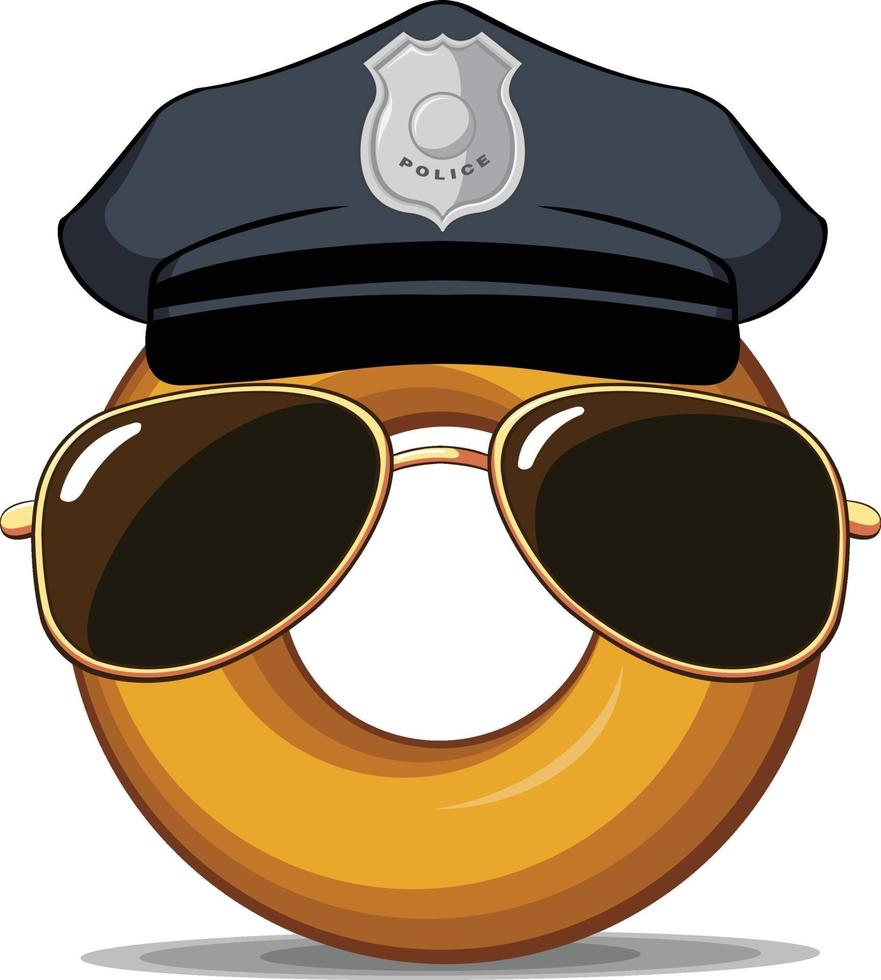 Donut Police Officer Sunglasses Doughnut Cartoon Vector Drawing
