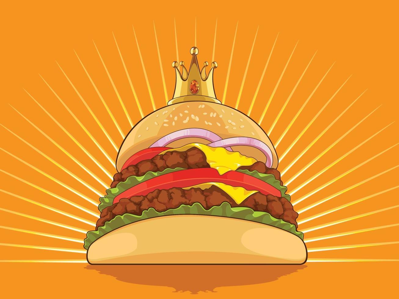 King Hamburger Cartoon Burger Patty Drawing Vector Illustration