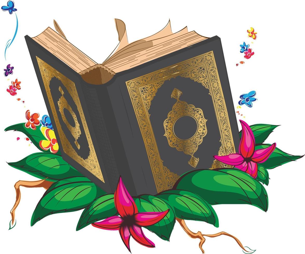 Islam Holy Book Quran Moslem Arab Cartoon Drawing Vector Illustration