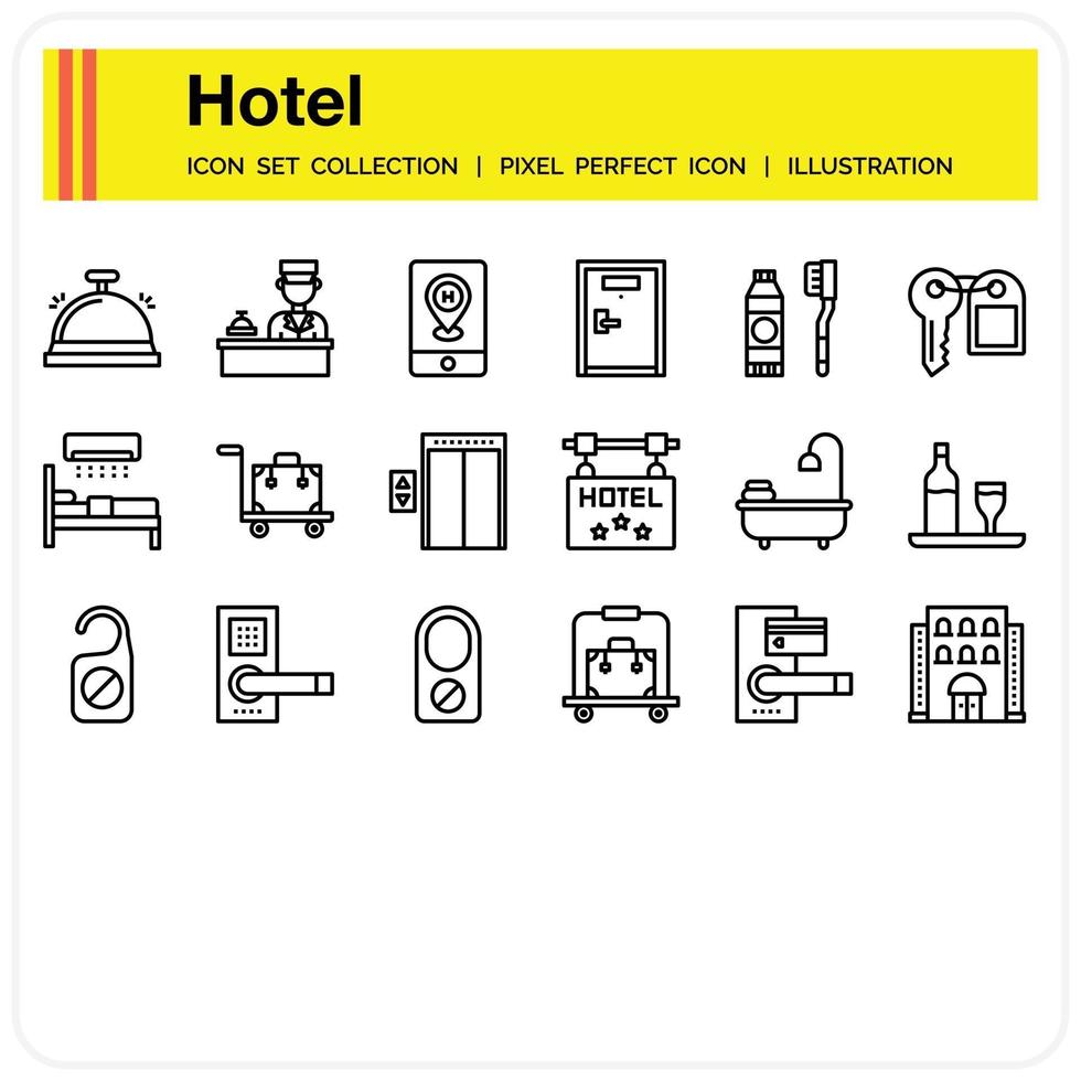 Hotel service Outline icon set vector