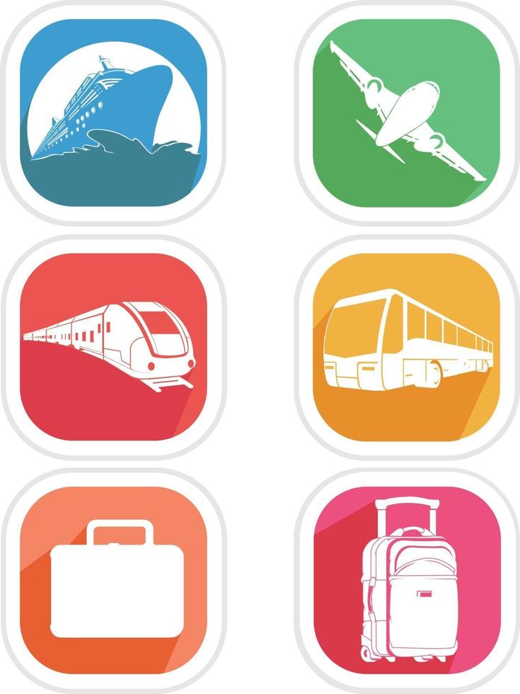Icons Transportation Vehicle Airplane Train Cruise Ship Bus Silhouette vector