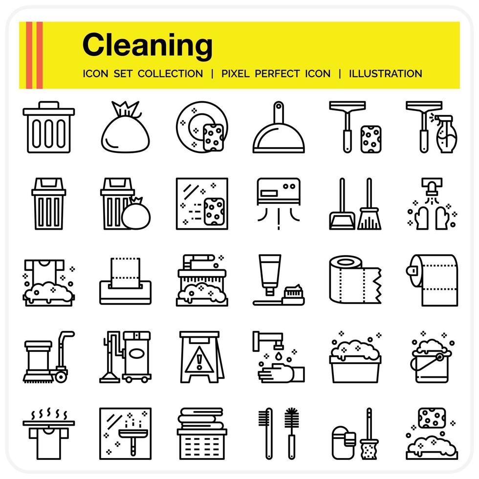 Cleaning outline icon set vector