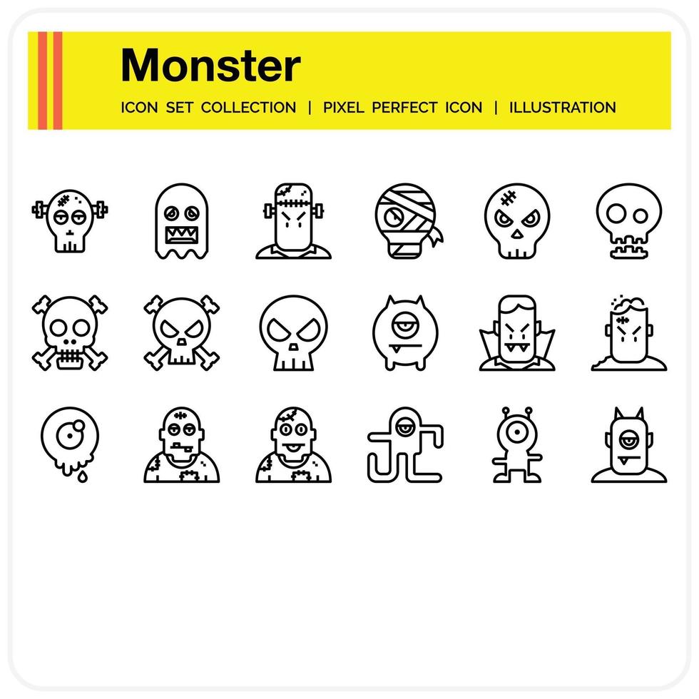 Monster Outline icon set vector