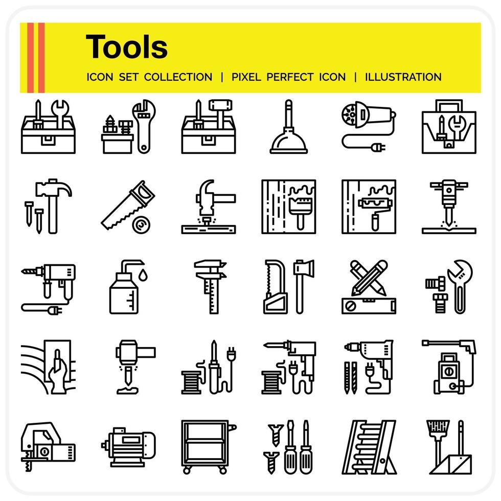 conjunto de iconos de contorno de herramientas vector