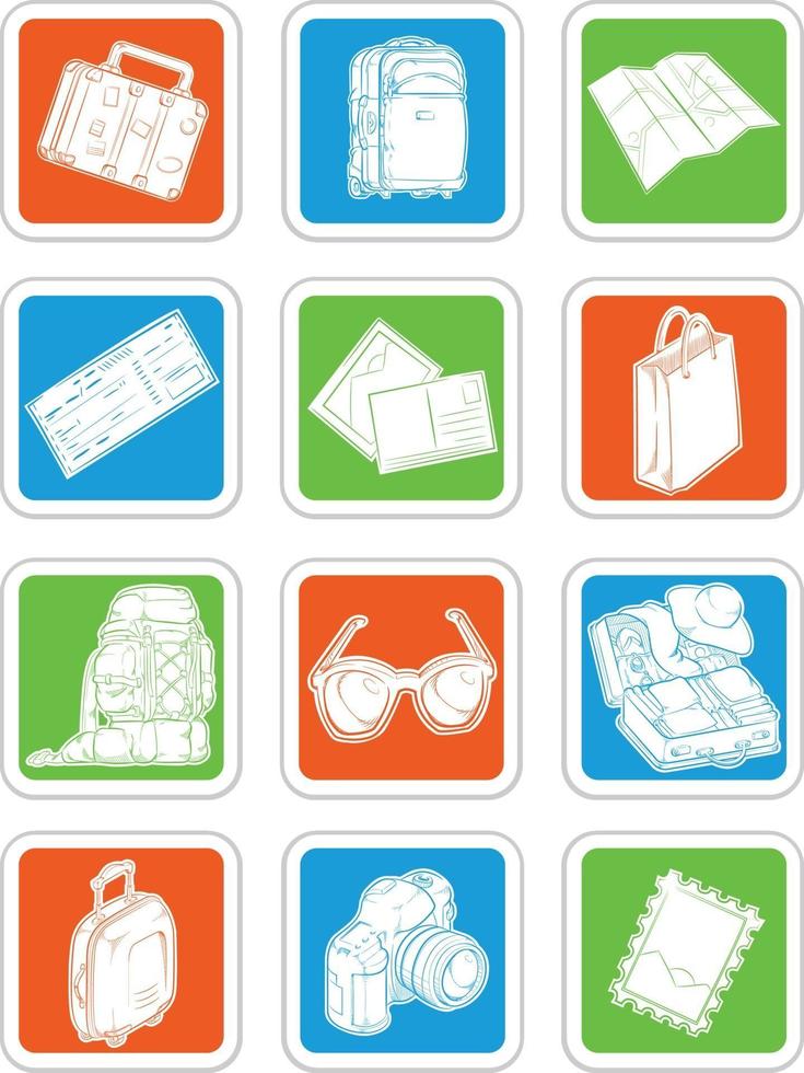Icons Vacation Travel Symbol Holiday Suitcase Bag Passport Drawing vector