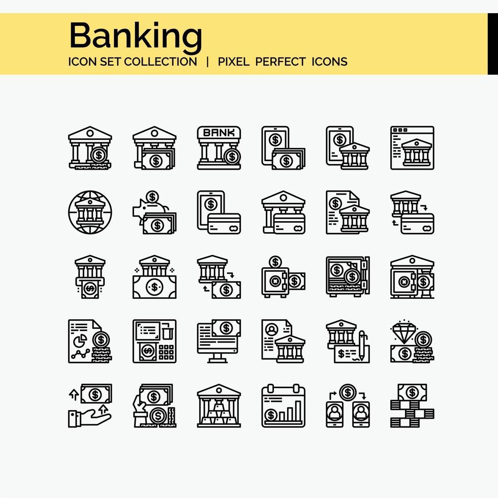 conjunto de iconos de esquema bancario vector