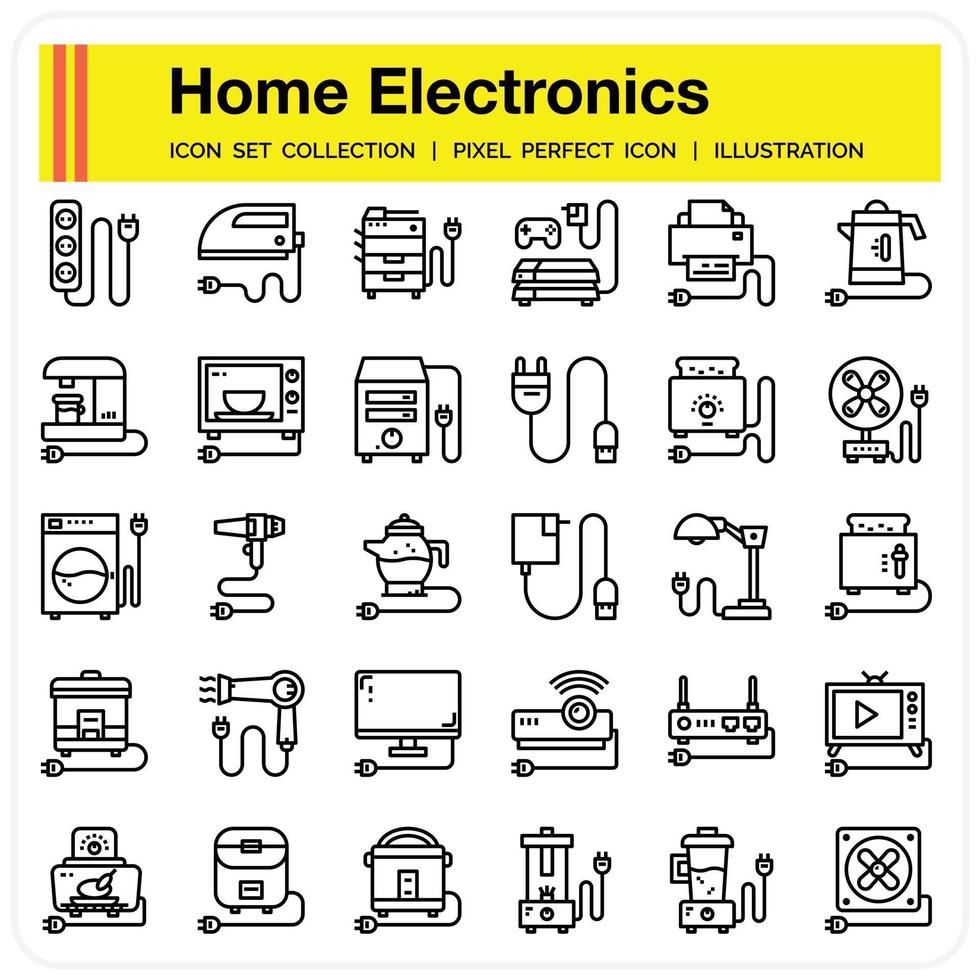 conjunto de iconos de contorno de electrónica para el hogar vector