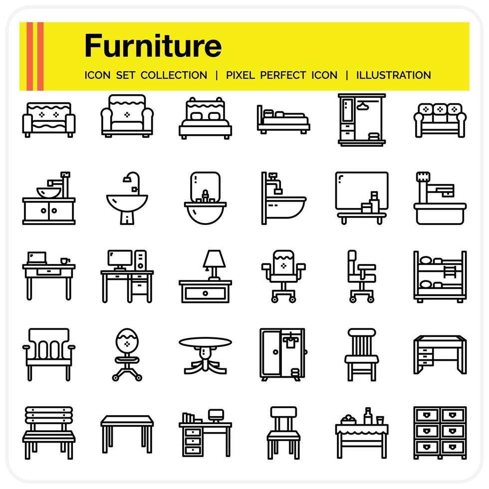 conjunto de iconos de contorno de muebles vector