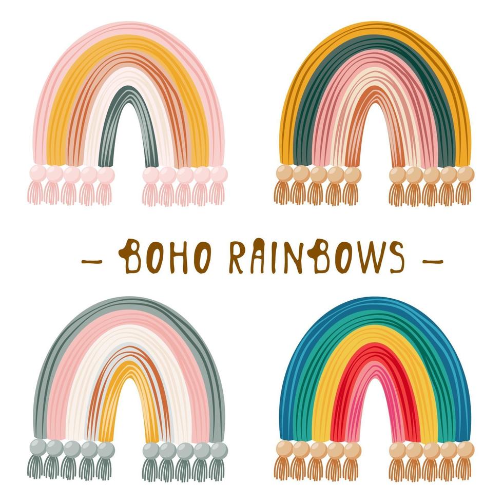 Boho clipart for nursery decoration with cute rainbows. Perfect for baby shower, birthday, childrens party vector